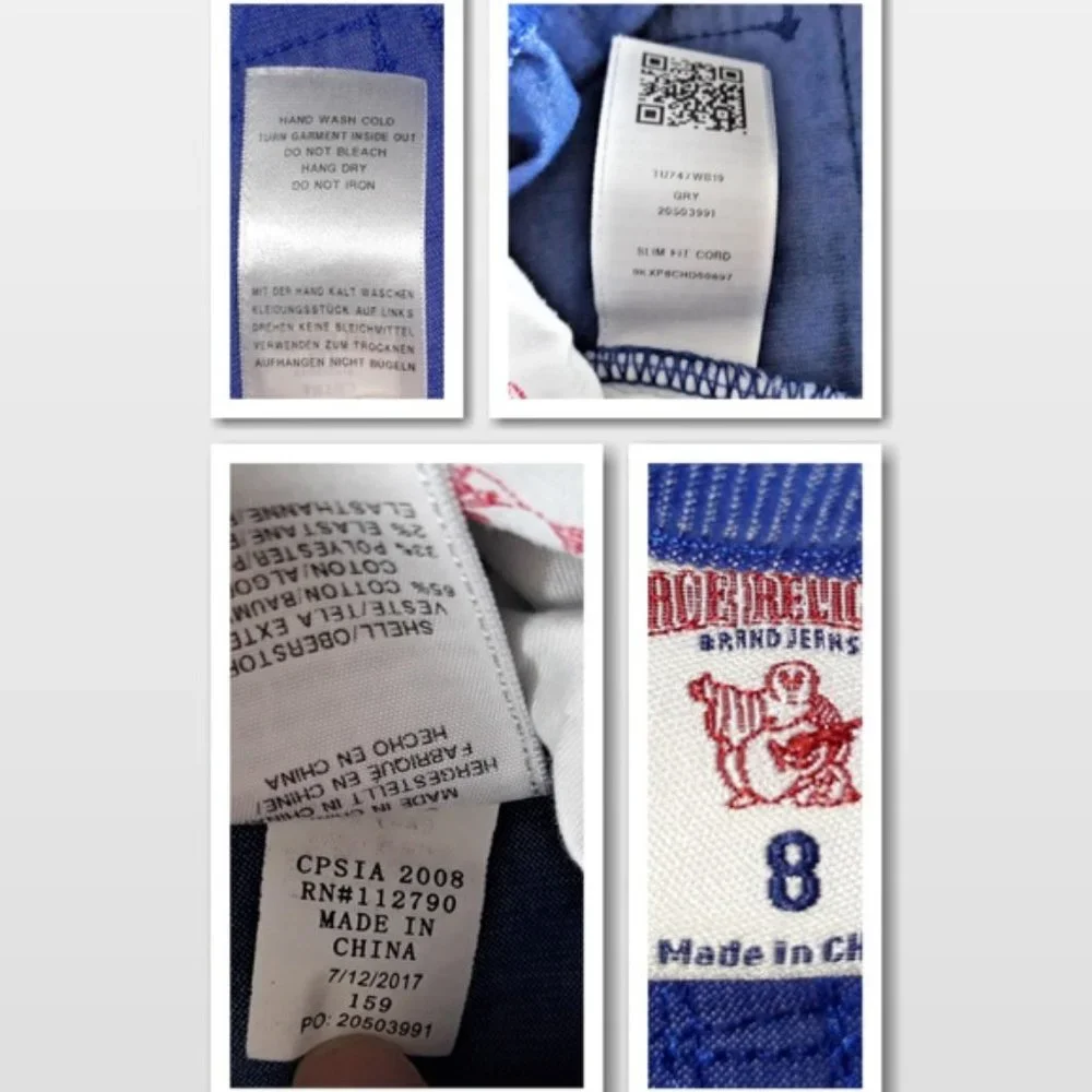 True Religion girl's slim fit/straight leg corduroy pants size 8